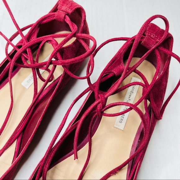 DIANE VON FURSTENBERG lace up ballet flats in wine - Picture 3 of 8